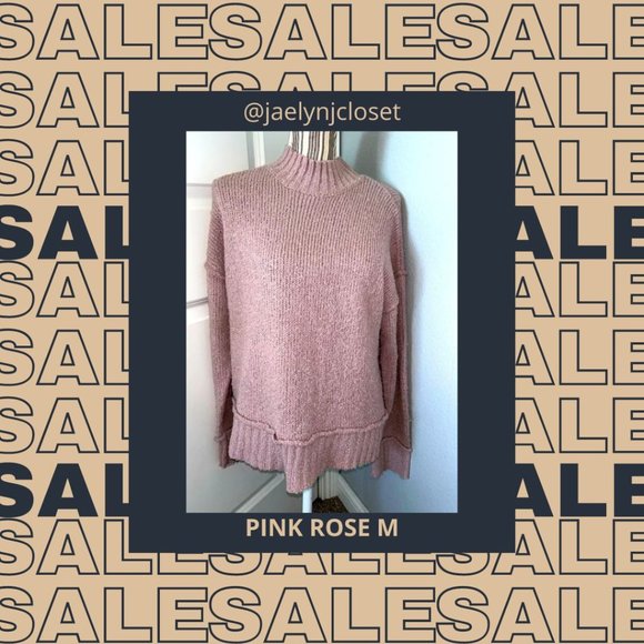 Pink Rose Tops - FINAL SALE PRICE --PINK ROSE Pink High Neck Knit Sweater